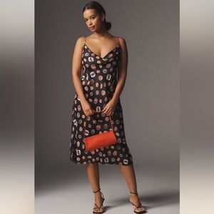 Maeve Cowl Neck slip dress midi M L Anthropologie fruit sticker print